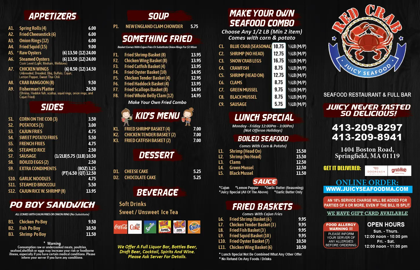 Red crab store juicy seafood menu